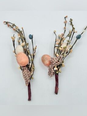 Easter Egg Floral Picks Speckled Pastel Primitive Rustic 10" Lot of 2 New